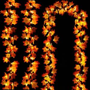 lot 8226 image:  Timer & 3 Pack  30Ft Fall Garland Thanksgiving Decorations for Home 60 LED Leafed Lights Patented Realistic Maples Leafed Battery Operated Autumn Fall Halloween Thanksgiving Decor Indoor Outdoor