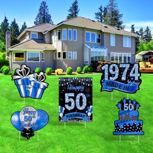 lot 8238 image: A 5Pcs Navy Blue 50th Birthday Yard Sign Decorations for Men Happy 50th Birthday Lawn Sign Made in 1974 with Stakes for 50 Years Old Birthday Outdoor Anniversary Decor Party Supplies
