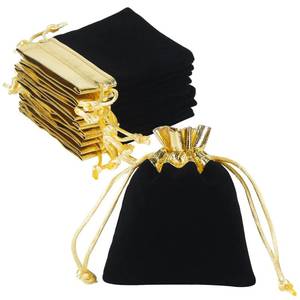 lot 8241 image: HRX Package Velvet Jewelry Bags 3x4 inch, 20pcs Black Gold Cloth Drawstring Pouches for Small Gift