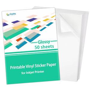 lot 8243 image: Gwybkq Sticker Paper Printable Vinyl for Inkjet Printer, 50 Sheets Glossy White Waterproof Labels