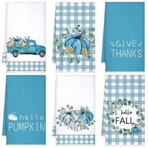 lot 8244 image: Bencailor 6 Pcs Fall Kitchen Towels Thanksgiving Guest Towels Hand Towels Decorative Buffalo Plaid Microfiber Kitchen Dish Towels for Harvest Gift, 15.8 x 23.6 Inch (Rustic,Truck)