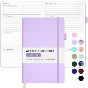 lot 8247 image: Undated Weekly Planner for 2025, Forvencer Simplified Weekly & Monthly Calendar Planner, Cute Daily Organizer Notebook, Agenda Journal to Track Goals & Tasks, Start Anytime, A5 Size, Lilac