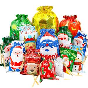 lot 8255 image: BQTQ 50 Pcs Christmas Drawstring Gift Bags Assorted Size Christmas Warpping Bags 12 Design and 10 Size Christmas Teat Bags Goodie Bags Drawstring Gift Bags for Christmas Party