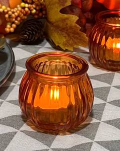 lot 8267 image: WDHODEC Fall Pumpkin Votive Candle Holders Set of 11 Orange Glass Tealight Candle Holder for Wedding Table Centerpiece Halloween Thanksgiving Decoratio