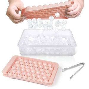 lot 8271 image: WIBIMEN Ice Cube Tray with Lid and Bin - Round Ice Trays for Freezer with Lid - Ice Cube Trays for Freezer with Ice Container (0.8-2PACK Pink)