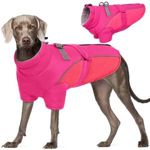lot 8272 image: ROZKITCH Dog Winter Coat, Dog Coat for Autumn Winter with Turtleneck, Pet Clothes with Adjustable Waist Strap, Soft Warm Pet Clothing with Reflective Strip for Small Medium Large Dogs Rose Red M
