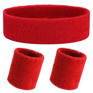 lot 8273 image: Yolev Sports Headband Wristband Set Sweatbands (1 Headband and 2 Wristbands) for Athletic Men and Women red