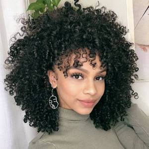 lot 8274 image: Curly Wigs for Women, 14 Inches Soft Curly Afro Wigs with Bangs,Synthetic Natural Black Curly Wigs, Curly Full Wig for Women(1B Natural Black)