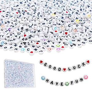 lot 8277 image: Amaney 1200pcs Letter Beads A-Z 4�7mm White Round Acrylic Alphabet Beads Include 100pcs Heart Beads and Smiley Beads for Jewelry Making Bracelets Necklaces Key Chains
