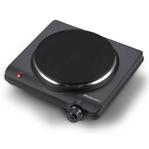 lot 8284 image: Elite Gourmet ESB-301BF# Countertop Single Cast Iron Burner, 1000 Watts Electric Hot Plate, Temperature Controls, Power Indicator Lights, Easy to Clean, Black