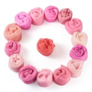 lot 8306 image: Boutigem 15 Colors 75G Pink Needle Felting Wool Roving, DIY Craft Spinning Wool Roving for Needle Felting, Wool Felting Supplies Chunky Yarn for Beginners DIY Hand Spinning, Weaving and Blending