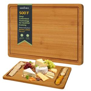 lot 8312 image: Keechee Extra Large Bamboo Cutting Board for Kitchen - 18 Inch Wood XL Cutting Boards with Juice Groove and Handles, Wooden Chopping Board for Meat, Cheese, Fruit & Vegetables (Pre Oiled, Brown)