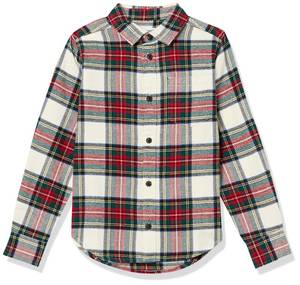 lot 8315 image: Amazon Essentials Boys Flannel Button Down Shirt, Green Red Plaid, Large