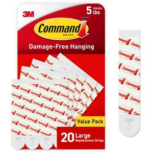 lot 8328 image: Command Large Refill Adhesive Strips, Damage Free Hanging Wall Adhesive Strips for Large Indoor Wall Hooks, No Tools Removable Adhesive Strips for Living Spaces, 20 White Command Strips