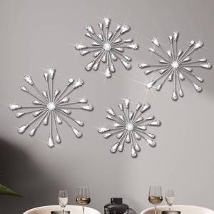 lot 8331 image: Hicarer 4 Pcs Starburst Wall Decor Wall Art Bling Crystal Teardrop 3D Hanging Rhinestone Radial Metal Artwork Modern Accent Sculptures Wall Decorations for Living Room Home Office Bedroom(Silver)