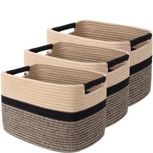 lot 8351 image: MicroIdeas Small Storage Basket, Woven Organizing Baskets, Cotton Rope Basket for Towel, Kids Toys, Nursery Organizer, Decoration - Pack of 3 (Black Jute)