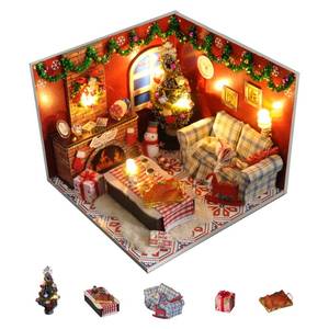 lot 8358 image: Flever Dollhouse Miniature DIY House Kit Creative Room with Furniture and Glass Cover for Romantic Artwork Gift(Christmas Eve)