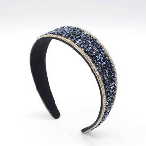 lot 8362 image: YOVECATHOU Women Baroque Rhinestone Headband Crystal Crown Hairband Hair Accessory Wedding For Pageant Prom Party Birthday Quinceanera (Navy Blue)