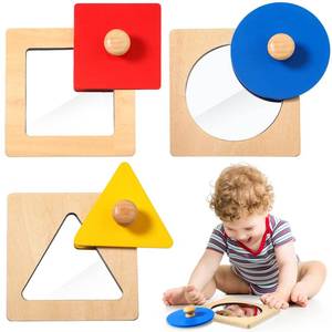 lot 8371 image: Civaner Montessori Mirror Puzzle Baby Peekaboo Knob Puzzles Colorful Baby Mirror Toy Wooden Geometric Shape Puzzle Sensorial Toys Birthday Gifts for Toddler Preschool
