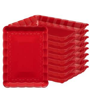 lot 8373 image: Plasticpro Plastic Serving Trays - Serving Platters Rectangle 9X13 Disposable Party Dish Christmass Red Pack of 8