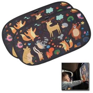 lot 8377 image: Car Window Shade-(2 Pack)-XL-25 x 16-Colorful Cartoon Animal Designs, Cling Car Sun Shade for Windows - Sun, Glare and UV Rays Protection for Your Child - Baby Car Shades for Side Window by Enovoe