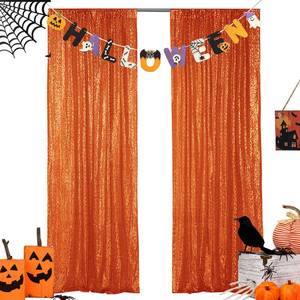 lot 8382 image: Hahuho Orange Sequin Backdrop Curtain, Halloween Glitter Backdrop Curtain for Parties, Christmas, Wedding, Party Decoration��2 Panels, 2FT x 8FT, Orange
