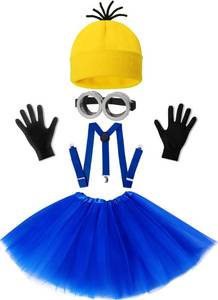 lot 8394 image: WISHTEN Halloween Costume for Adult Women,GogglesYellow BeanieBlue DressSuspendersGloves Halloween Costume Accessories