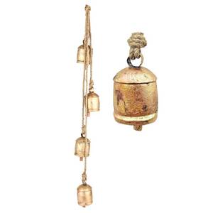 lot 8395 image: Vivanta Giant Cow Bells Set Rustic Vintage Lucky Harmony Cow Bells On Rope, 4 Inch 4 Bells Cluster Wall Hanging D�cor Harmony Bells, 36 Inch Long Hanging Bell Set