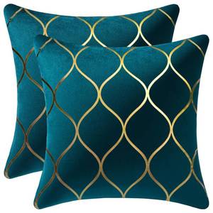 lot 8397 image: DEZENE 16x16 Inch Gold Velvet Throw Pillow Covers 2 Pack Square Decorative Pillow Cases for Bedroom Sofa Couch Living Room, Teal