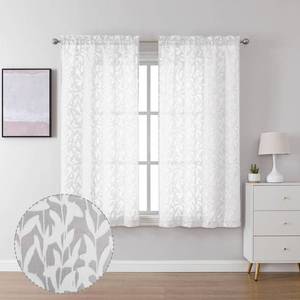lot 8399 image: Lecloud Leia Texture Sheer White Curtains 54 Inch Length Set of 2 Panels, Dual Rod Pockets Window Living Room Curtain with Leaves, Semi-Sheer Bedroom Kitchen Cupboard Drapes Farmhouse, 38W x 54L