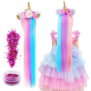 lot 8400 image: Unicorn Headband - Unicorn Headband with Hair With Face Glitter Unicorn Headband with Wig Unicorn Headband for Girls Unicorn Costume Unicorn Party