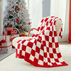 lot 8402 image: Snuggle Sac Red Checkered Christmas Blanket, Fluffy Faux Fur Ultra Soft Warm Microfiber Throw Blankets for Couch, Sofa, Chair, Bed, Red Checker, 50x60 inches