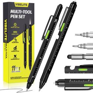 lot 8418 image: Gifts for Men Dad Him, 11 in 1 Multitool Pen Set with LED, Stylus, Level, Screwdriver, Flathead, Fathers Day Dad Gifts for Men Gifts for Dad, Birthday Gifts for Men, Him, Husband, Father, Black
