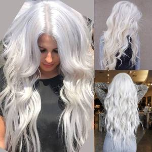 lot 8430 image: RicHyun White Wig Long Curly Wavy Wig Middle Part Cosplay Wig Synthetic Heat Resistant Costume Halloween Wigs for Women Girls