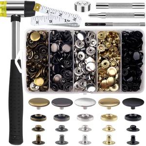 lot 8434 image: 507PCS Snap Fasteners Kit, 15mm Leather Snap Fasteners Kit, Sewing Snaps, 304 Stainless Steel Button Snaps Press Studs with 6 Setter Tools, 5 Color Leather Snaps for Clothes, Jackets, Bracelets, Bags