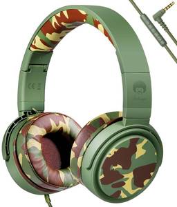 lot 8440 image: Rockpapa Camo Wired Headphones with Microphone, Lightweight Foldable Stereo Bass Headphones with No-Tangle Cord & 3.5mm Jack for AdultKid, Laptop Airplane Chromebooks Green Camouflage