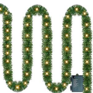 lot 8443 image: Nerosun 14.8 FT Artificial Christmas Garland, 50 Pre-Lit LED Mini String Lights Battery Operated Xmas Garland for Home Stair Railing Indoor Wedding Party Christmas Ornament Decorations (Warm White)