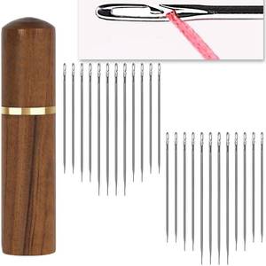 lot 8457 image: YAWALL Sewing Needles, 24 Pieces Self Threading Needles for Hand Sewing, Easy Thread Needles for Hand Sewing with Wood Needle Case (Light Brown)