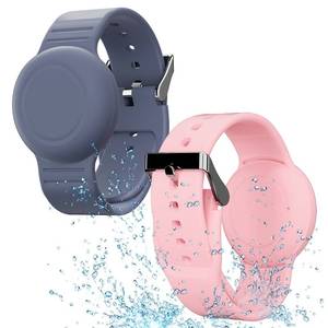 lot 8462 image: Waterproof Air Tag Bracelet for Kids(2 Pack), Soft Silicone Air Tag Hidden Wristband, Lightweight GPS Tracker Compatible with Apple AirTag Watch Band for Child (Grey Blue & Pink)