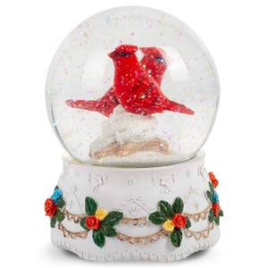 lot 8468 image: Elanze Designs Mr. & Mrs. White Winter Wedding Flowers Garland Red Cardinal Bird Figurine 100MM Glitter Water Snow Globe Plays Carol Tune Wish You A Merry Christmas