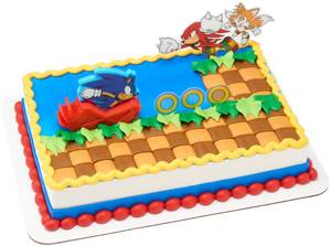 lot 8471 image: DecoSet Sonic The Hedgehog Cake Topper, 3-Piece Decoration Set With Tails & Knuckles Cake Pic, Rings Cake Pic And Rolling Sonic Action Figurine, For Birthday And Celebrations