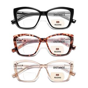 lot 8473 image: PUBOWT Bifocal Reading Glasses For Women Cat Eye Oversized Spring Hinge Frame Blue Light Computer Fashion Readers Clear Top No Line Ladies Large Stylish Progressive Invisible Eyeglasses PT2001 2.0