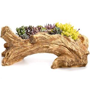 lot 9026 image: Hiceeden Artificial Driftwood Succulent Planter, Resin Tree Stump Sculpture Rustic Cactus Flower Pot for Herb, Strawberry, Small Plants, Natural Color Drainage Hole, 14.6 L x 4.3 W x 5.1 H