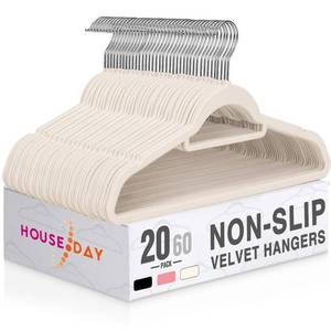 lot 9027 image: HOUSE DAY Velvet Hangers with Tie Bar 20 Pack Ivory, Clothes Hangers Non-Slip, Space Saving Felt Hangers for Pants, Coat, Suits, Shirt, Scarf, No Hanger Marks