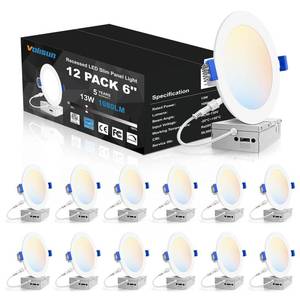 lot 9032 image: VOLISUN 12 Pack 6 inch Recessed Lighting, 5CCT LED Recessed Light with Junction Box, 2700K-5000K Selectable, 13W Eqv 120W, 1080LM Dimmable Canless Wafer Downlight, LED Ceiling Light ETL Certificated - Retail $84.36