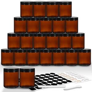 lot 9034 image: EkkoVla 24 Pack 8 oz Amber Round Glass Jars with 24 Black Lids, Candle Making Jar, Empty Refillable Cosmetic Containers for Lotions, Face Creams, Body Butter, Powders, Ointments, Beauty Products