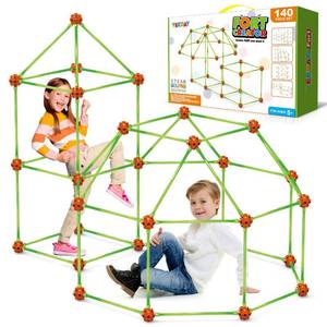 lot 9046 image: Fort Building Kit for Kids 4,5,6,7,8Year Old Boys & Girls, 140 pcs, Creative STEM Building Toys for DIY Castles, Tunnels, Play Tent, Ideal Gift for Aged 5-8