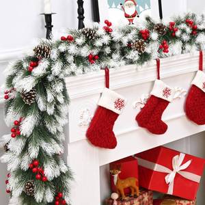 lot 9070 image: Christmas Garland, 6Ft Christmas Garland for Mantel, Neutral White Christmas Garland with Pine Cones, Red Berry, Pine Needles, Norfolk Pine Garland Christmas Decorations for Table Fireplace