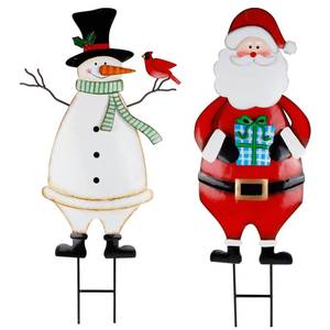 lot 9080 image: Hausse 2 Pack Christmas Garden Metal Stakes, 31.5 Inch Decorative Snowman and Santa Claus, Xmas Yard Signs for Outdoor Decorations, Holiday New Year Home Decor for Lawn Pathway Patio