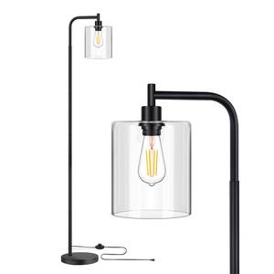 lot 9082 image: MAXvolador Industrial Floor Lamp, Modern Standing Lamp with Hanging Clear Glass Shade, Classic Reading Tall Pole Light for Living Room, Brushed Nickel